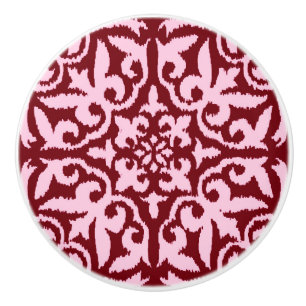 Bouton De Porte En Céramique Ikat damask pattern - Bourgogne et rose