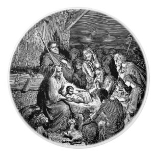 Bouton De Porte En Céramique Illustrated Christmas Nativity Scene