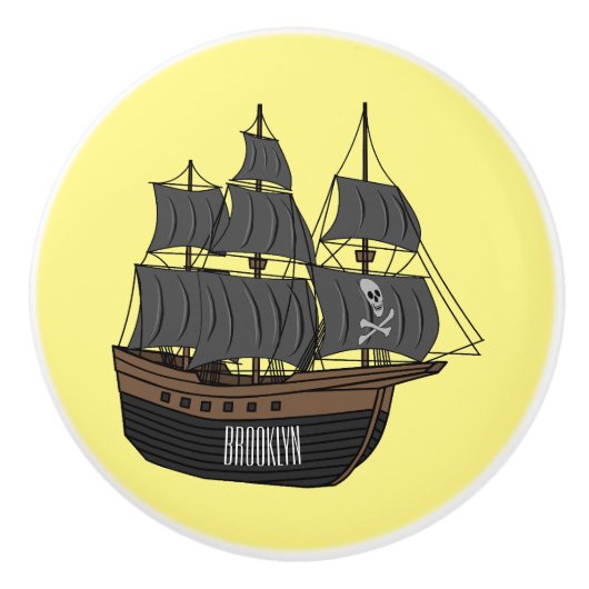 Bouton De Porte En Céramique Illustration de bateau pirate (Devant)