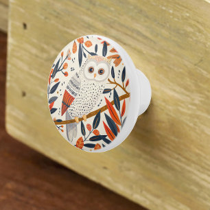 Bouton De Porte En Céramique Illustration de chouette fantaisiste couleurs d'au