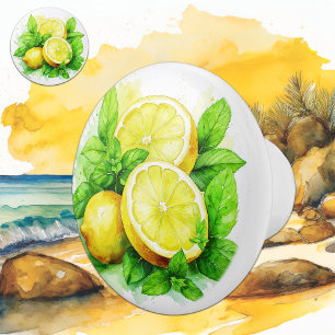 Bouton De Porte En Céramique Illustration de citrons et de pinces à la menthe