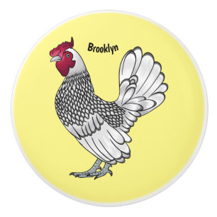 Bouton De Porte En Céramique illustration de coq Sebright de dessin animé 