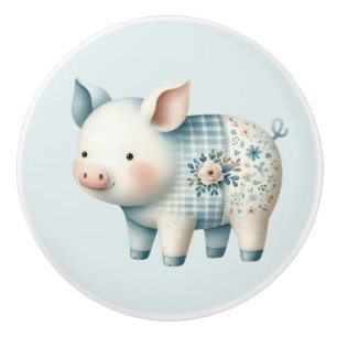 Bouton De Porte En Céramique Illustration de Cottagecore avec un Cochon en Patc