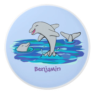 Bouton De Porte En Céramique Illustration de dauphins heureux adorables