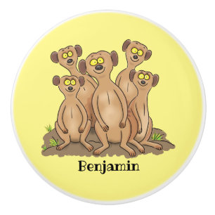 Bouton De Porte En Céramique Illustration de dessin animé d'une famille de suri