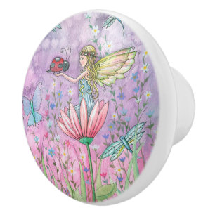 Bouton De Porte En Céramique Illustration de fée mignonne et de papillon