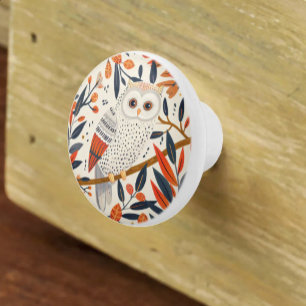 Bouton De Porte En Céramique Illustration de hibou fantaisiste couleurs d'autom