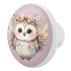 Bouton De Porte En Céramique Illustration de la chouette de kawaii Boho