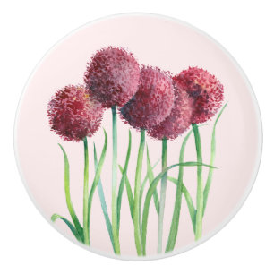 Bouton De Porte En Céramique Illustration de l'aquarelle violette rose Alliums