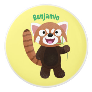 Bouton De Porte En Céramique Illustration de panda rouge mignon
