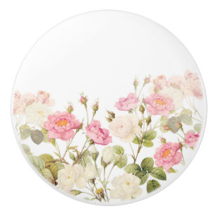 Bouton De Porte En Céramique Illustration de prairie rose Sepia Vintage Rose