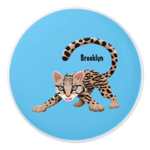 Bouton De Porte En Céramique Illustration d'ocelot mignon