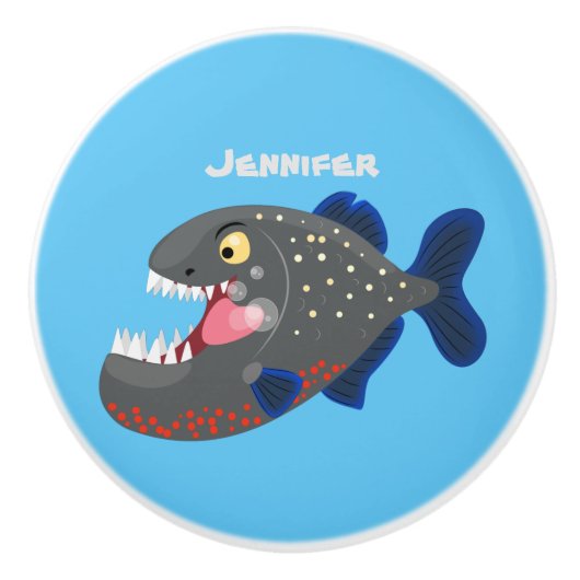 Bouton De Porte En Céramique Illustration drôle de piranha affamée (Devant)