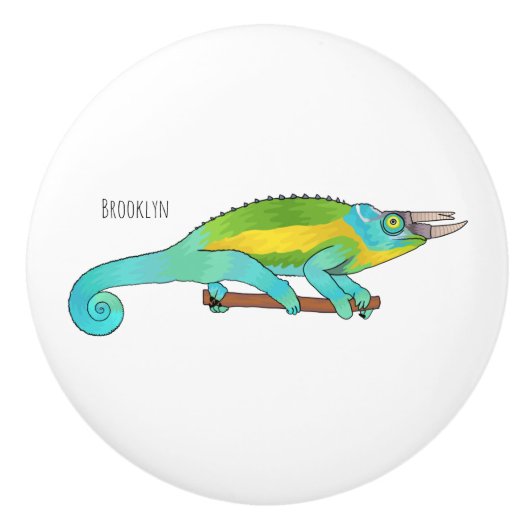 Bouton De Porte En Céramique Illustration du caméléon de Jackson (Devant)