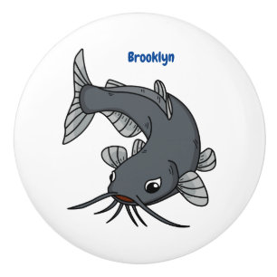 Bouton De Porte En Céramique Illustration du poisson-chat mignon