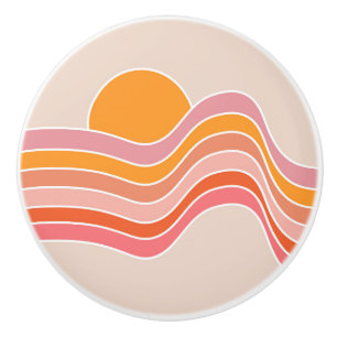 Bouton De Porte En Céramique Illustration du soleil de style rétro
