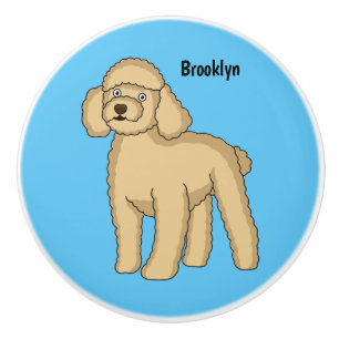 Bouton De Porte En Céramique Illustration d'un caniche brun joyeux