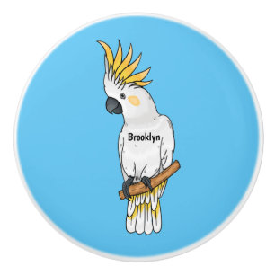 Bouton De Porte En Céramique Illustration d'un oiseau de cokatoscope à crête de