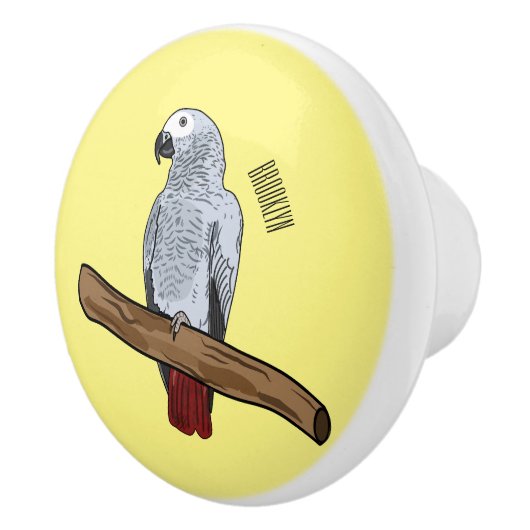 Bouton De Porte En Céramique Illustration d'un perroquet gris en Afrique (Droite)