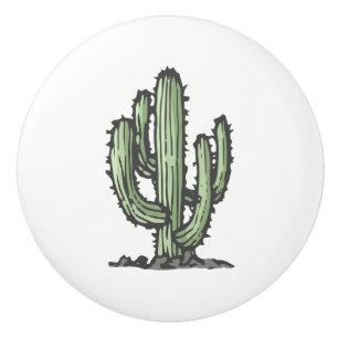 Bouton De Porte En Céramique Illustration tirée à la main du Plante Cactus