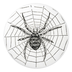Bouton De Porte En Céramique Illustration vintage d'araignée en noir et blanc