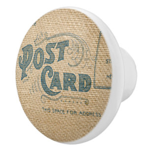 Bouton De Porte En Céramique Image de carte postale de toile de jute