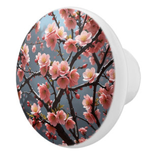 Bouton De Porte En Céramique Image Quince à fleur