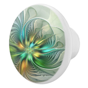 Bouton De Porte En Céramique Imaginaire coloré Moderne Fleur Abstraite Fractale