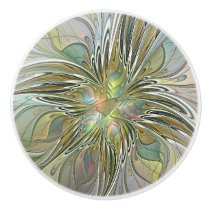 Bouton De Porte En Céramique Imaginaire Floral Fleur Art Fractal Moderne Avec O