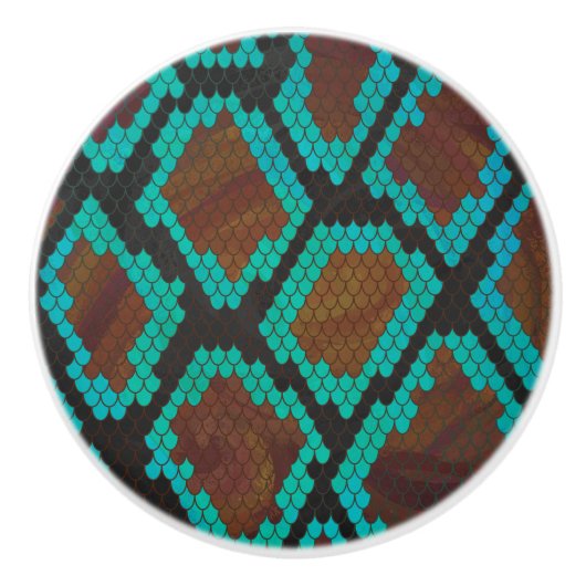 Bouton De Porte En Céramique Impression Brown et Turquoise de serpent (Devant)