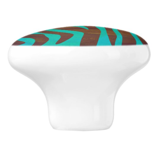 Bouton De Porte En Céramique Impression Brown et Turquoise Zebra (Côté)