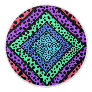 Bouton De Porte En Céramique Impression d'animal guépard arc-en-ciel géométriqu