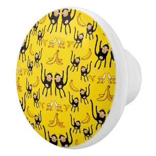 Bouton De Porte En Céramique Impression De Singe Et De Banane