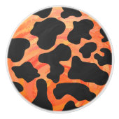 Bouton De Porte En Céramique Impression noire et orange de vache (Devant)