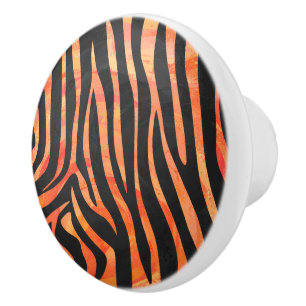 Bouton De Porte En Céramique Impression noire et orange Zebra