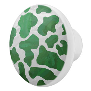 Bouton De Porte En Céramique Impression verte et blanche de vache