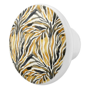 Bouton De Porte En Céramique Impression zèbre noir doré