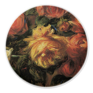 Bouton De Porte En Céramique Impressionniste Vintage jaune Rose antique