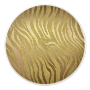 Bouton De Porte En Céramique Imprimé Zèbre Bronze Doré Safari Jungle Glamour