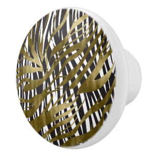 Bouton De Porte En Céramique Imprimé zèbre noir et or Safari chic et glamour