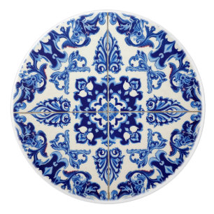 Bouton De Porte En Céramique Indigo Azulejo Bleu Portugais Lisbonne Talavera