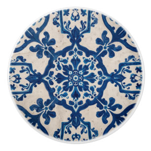 Bouton De Porte En Céramique Indigo Azulejo Bleu Portugais Lisbonne Talavera