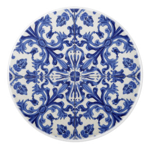 Bouton De Porte En Céramique Indigo Azulejo Bleu Portugais Lisbonne Talavera 