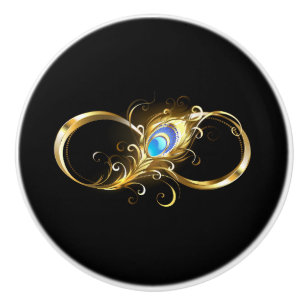 Bouton De Porte En Céramique Infinité avec plume de paon doré