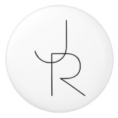 Bouton De Porte En Céramique Initiales de chevauchement modernes 2 | Noir en bl (Devant)