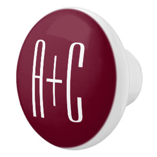 Bouton De Porte En Céramique Initiales de couples simples Blanc et bordeaux