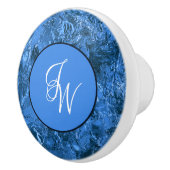 Bouton De Porte En Céramique Initiales en marbre bleu entrelacé (Droite)