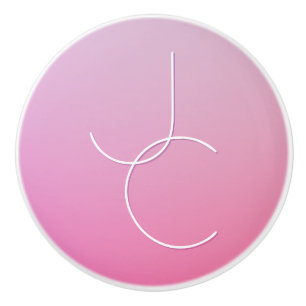 Bouton De Porte En Céramique Initiales superposées Modern 2 Ombre rose