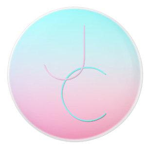 Bouton De Porte En Céramique Initiales superposées Modernes 2 Turquoise Rose
