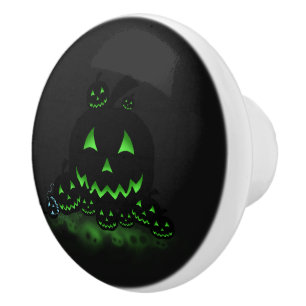 Bouton De Porte En Céramique Jack O Lanternes d'Halloween noir et vert